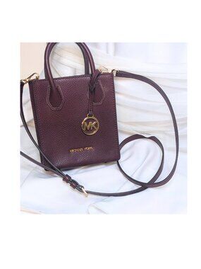 Michael Kors Burgundy Pebbled Leather Mini Satchel Crossbody Gold Logo NWOT